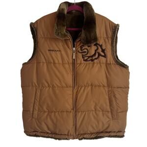 Sean John Men's Reversible Faux Fur Lined Puffer Vest Size XXL Lion Head Emblem